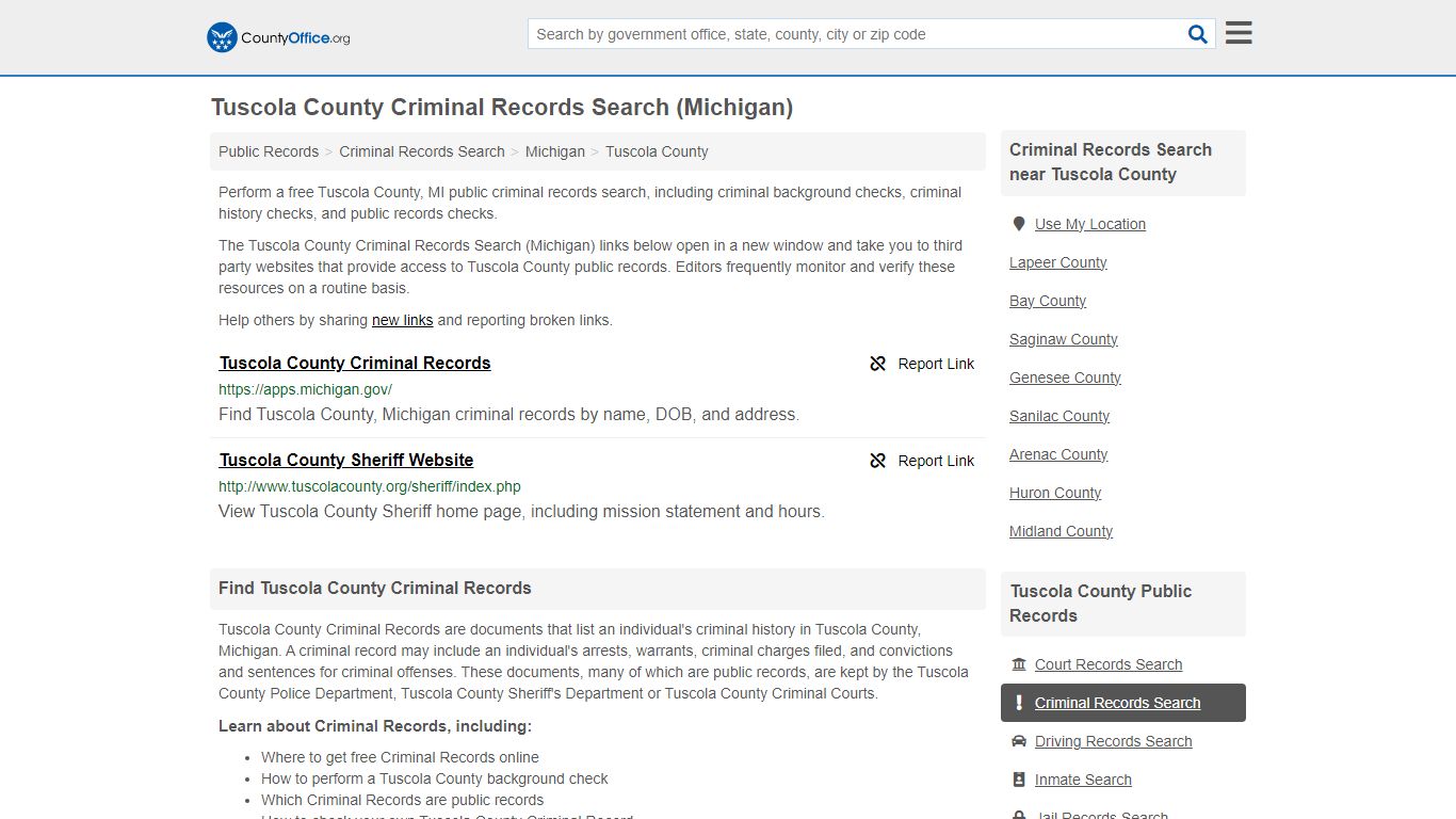 Tuscola County Criminal Records Search (Michigan) - County Office