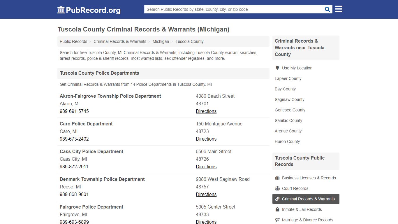Tuscola County Criminal Records & Warrants (Michigan)